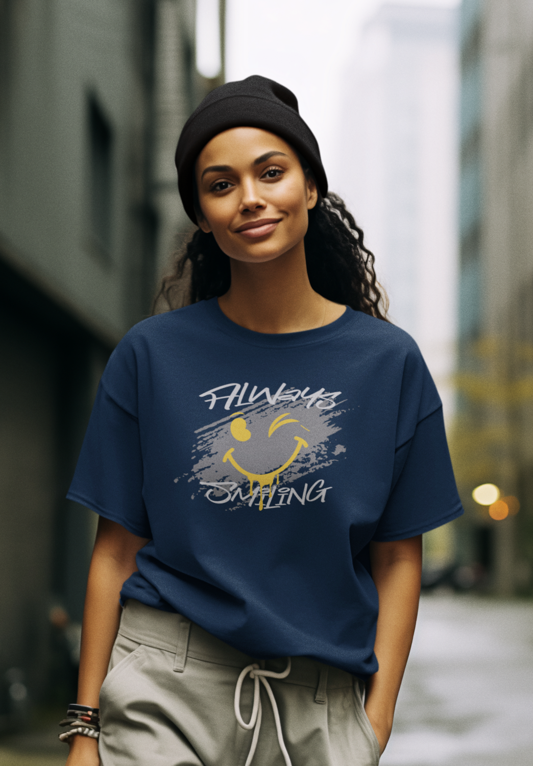 DAMEN T-SHIRT #ALWAYS SMILING