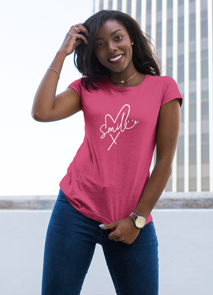 DAMEN T-SHIRT #HEART SMILE