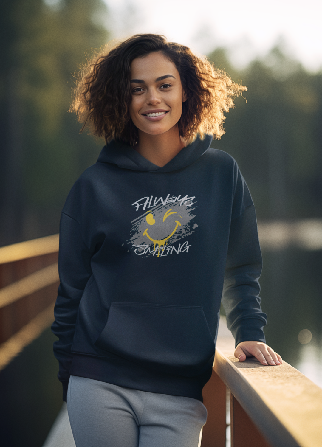 DAMEN HOODIE #ALWAYS SMILING